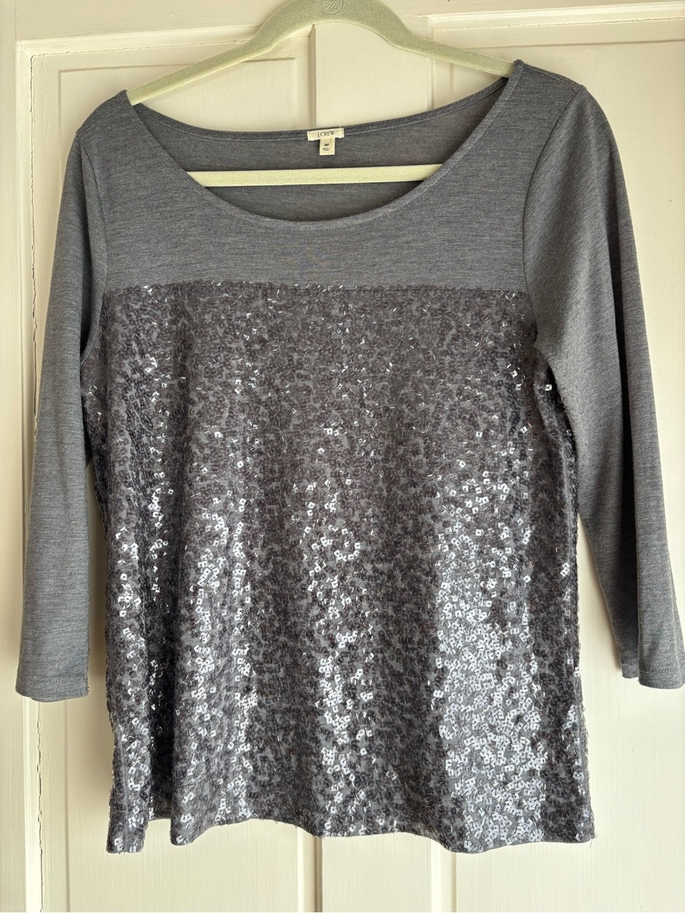 J. Crew Gray Sequin Front Long Sleeve Tee